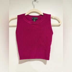 House of Harlow Luxe Essentials Magenta Sleeveless Crop Top Ribbed Knit Pink, XS